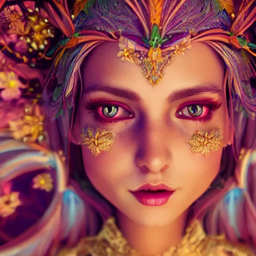 Prompt: portrait of fairy princess, beautiful, attractive, glowing, ornate and intricate, jaw dropping, dynamic lighting, colorful, fairy tale, intricate and detailed, 4 k octane render