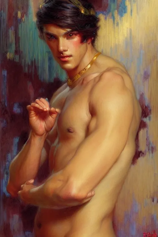 Image similar to attractive male, taoism, painting by gaston bussiere, greg rutkowski, j. c. leyendecker, artgerm