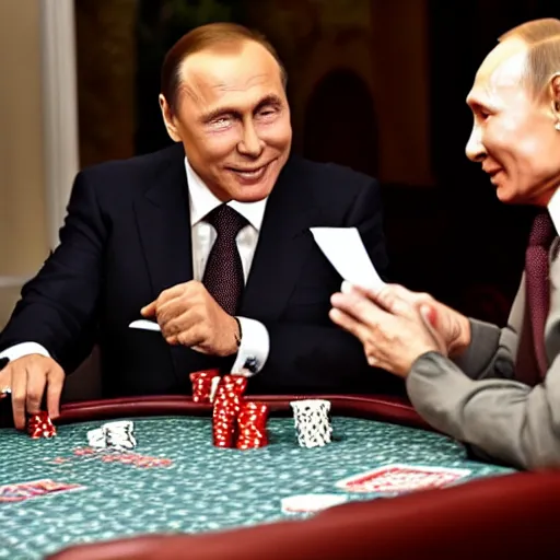 Image similar to a photo of Berlusconi play poker with Putin