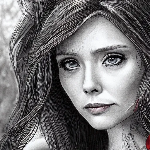 Image similar to Elizabeth Olsen as Scarlet Witch portrait, male anime style, illustrated by Avetetsuya Studios, intricate, detailed, photorealistic, trending on artstation, studio lighting, 4k, 8k