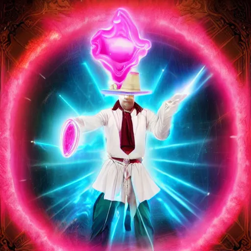 Prompt: novice magician summons a magenta rubbery shield, fantasy, epic, cinematic, digital art, 8 k