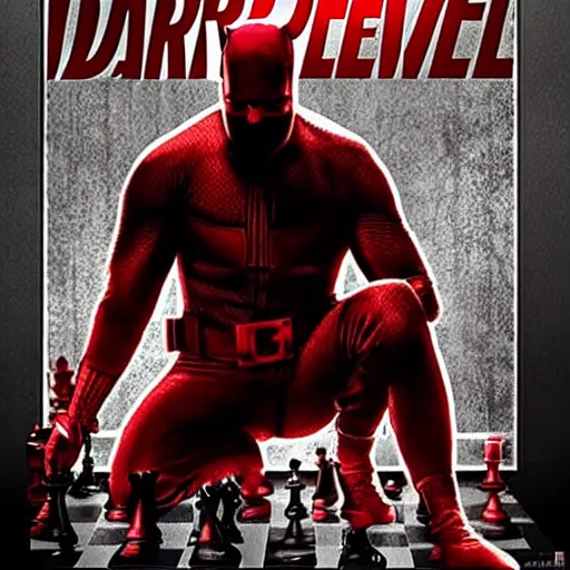Image similar to daredevil playing chess, movie poster, marvel