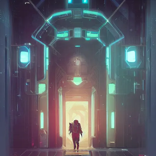 Prompt: the entrance to an impenetrable vault, elegant digital illustration by greg rutkowski, cyberpunk, android netrunner