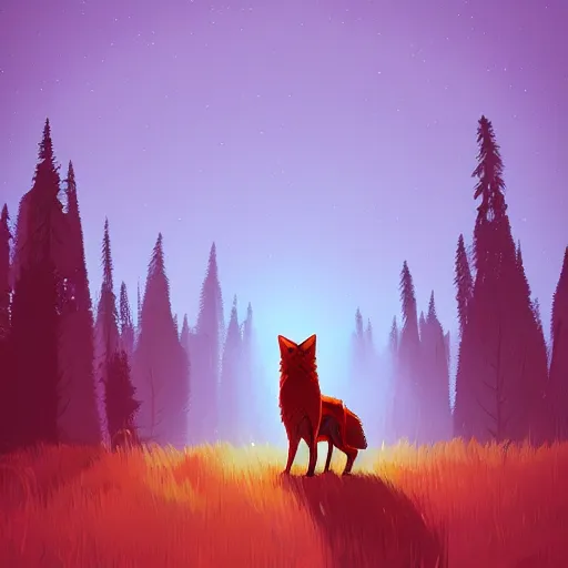 Prompt: a pacific northwest native american wolf standing in a cedar forest, by anton fadeev and simon stalenhag, trending on art station