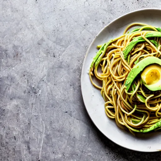 Prompt: a spaghetti with avocado sauce, food photography