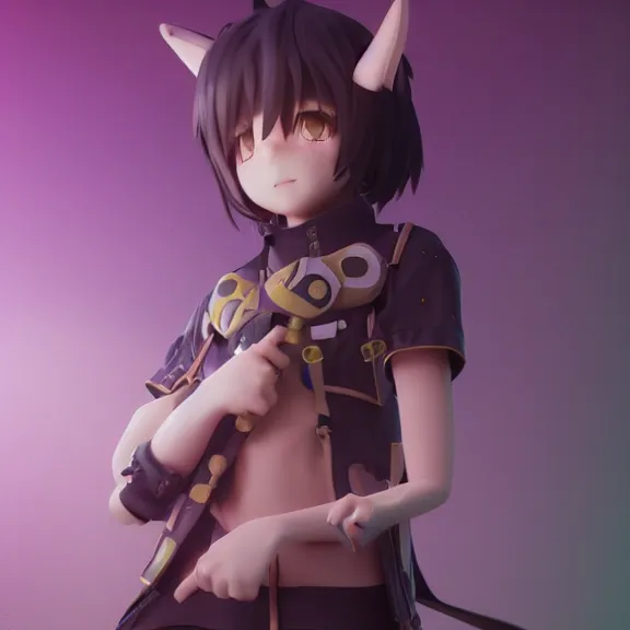 Image similar to 3D render of a cute anime boy with cat ears and tail, fantasy artwork, fluffy, mid-shot, award winning, hyper detailed, very very very beautiful, studio lighting, artstation, unreal engine, unreal 5, 4k, octane renderer