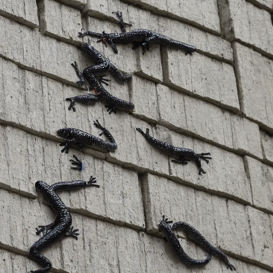 Prompt: ninja salamanders scaling building