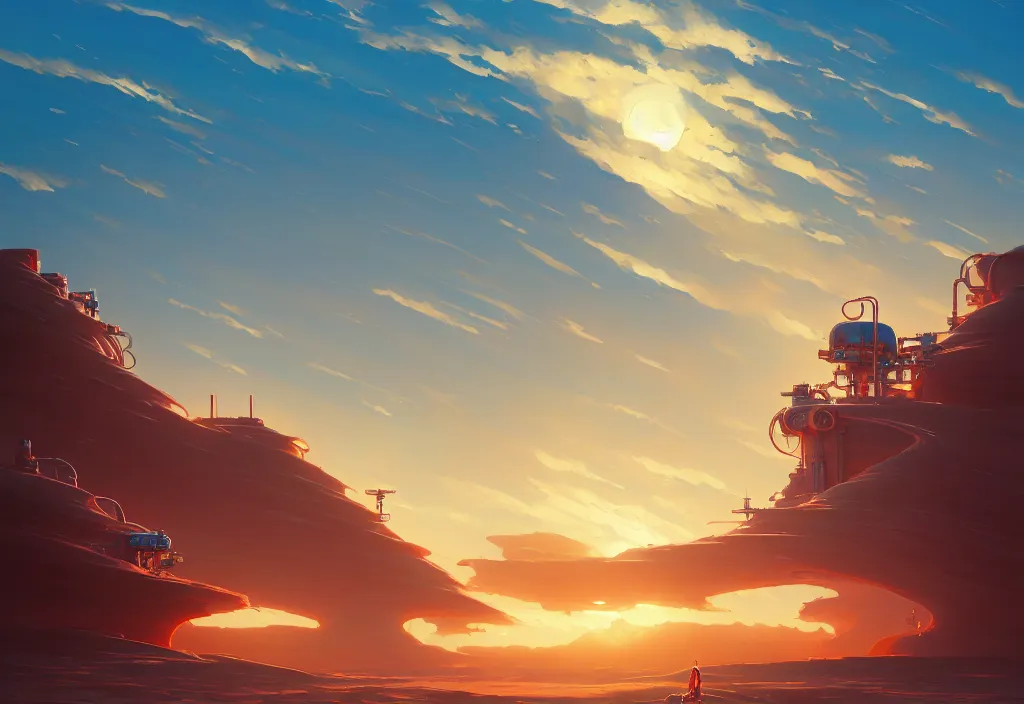 Image similar to a lonely small chubby futuristic oil plant on sand dunes at dawn, intricate oil painting, high detail illustration, sharp high detail, manga and anime 1 9 9 9, official fanart behance hd artstation by jesper ejsing and makoto shinkai, 4 k,