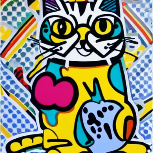 Prompt: romero britto painting of a cat