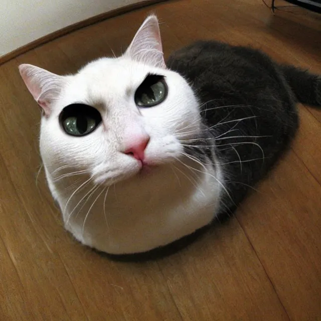 Image similar to fisheye view of super fat annoyed cat