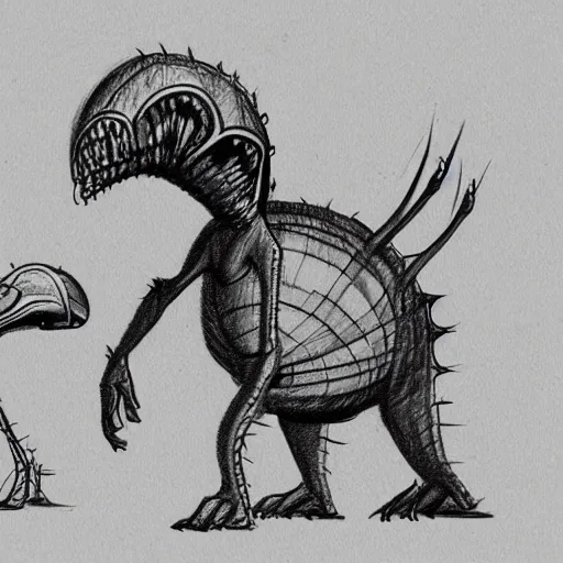 Image similar to a sketch of alien animals from another planet, found in the logbook of an explorer