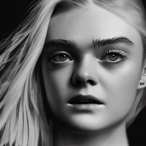 Prompt: professional painting of Elle Fanning in the style of David Fincher, head and shoulders portrait, symmetrical facial features, smooth, sharp focus, illustration, intricate, stormy weather, extremely detailed masterpiece,