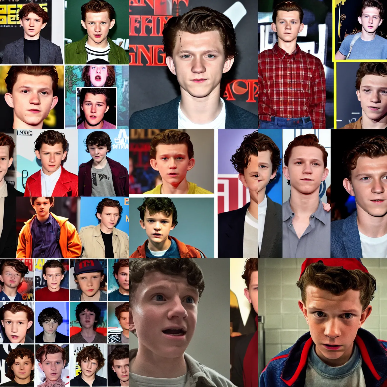 Prompt: Tom Holland playing every character in Stranger things