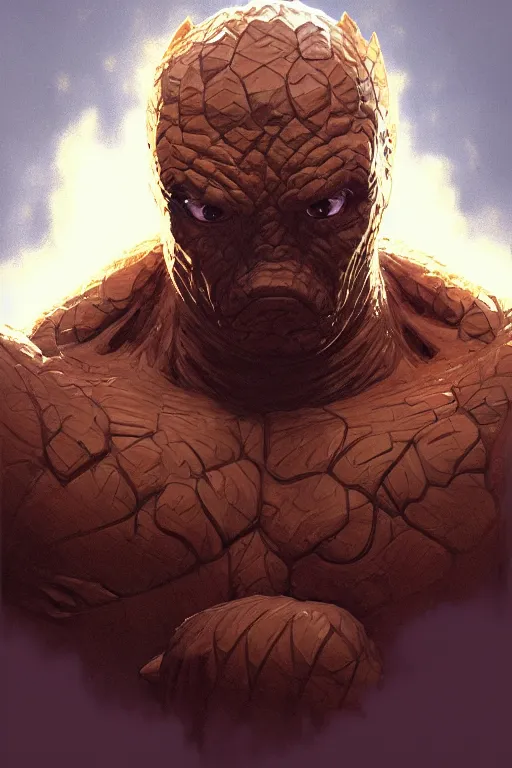 Image similar to a portrait of the thing ( ben grimm ), fantasy, sharp focus, intricate, elegant, digital painting, artstation, matte, highly detailed, concept art, illustration, ambient lighting, art by ilya kuvshinov, artgerm, alphonse mucha, and greg rutkowski