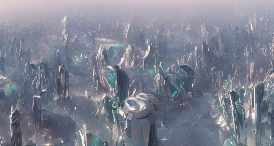 Prompt: view on futuristic city in the horizon, in style of crystalcore, detailed, sharp, 8 k