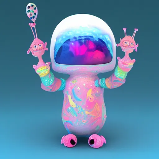 Image similar to 3 d poked bot from poked studio uk, bot art by lisa frank, cgsociety, 3 d sculpture