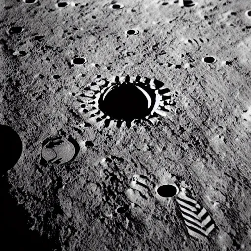 Image similar to photograph crashed alien ship on the moon highly detailed