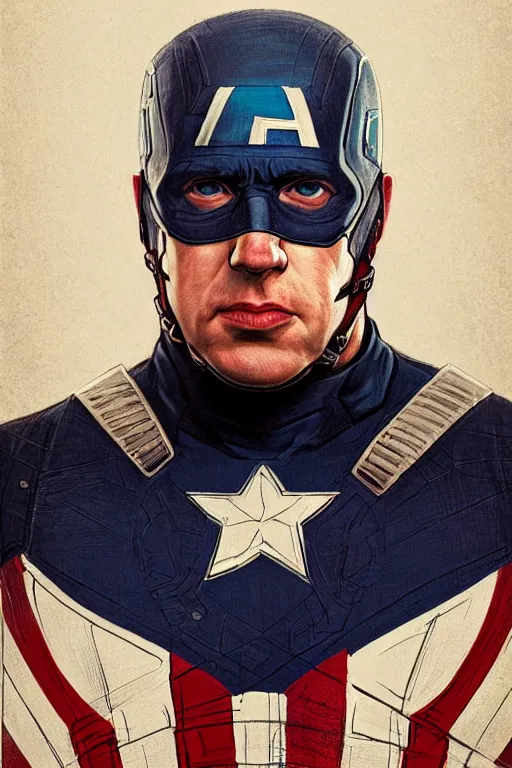 Image similar to Boris Johnson as Captain America, realistic portrait, symmetrical, highly detailed, digital painting, artstation, concept art, smooth, sharp focus, illustration, cinematic lighting, art by artgerm and greg rutkowski and alphonse mucha