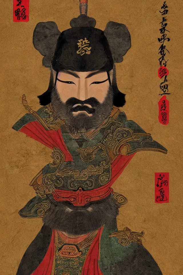 Prompt: a portrait of guan yu as a shiba inu, in the art style of han - era art, three kingdoms artsyle, artistic 4 k