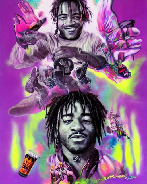 Image similar to lil uzi vert, airbrush, drew struzan illustration art, key art, movie poster