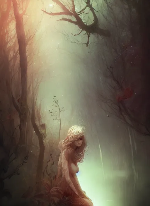 Image similar to ghost of the forest by Anna Dittmann, digital art, horror, trending on artstation, anime arts, featured on Pixiv, HD, 8K, highly detailed, good lighting, beautiful, epic, masterpiece