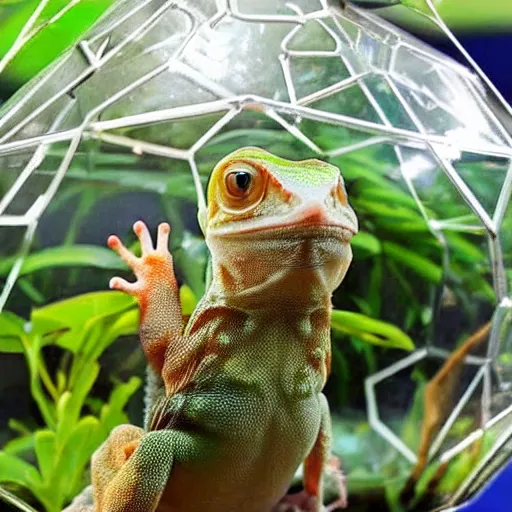 Prompt: mark zuckerberg / gecko sitting inside a terrarium