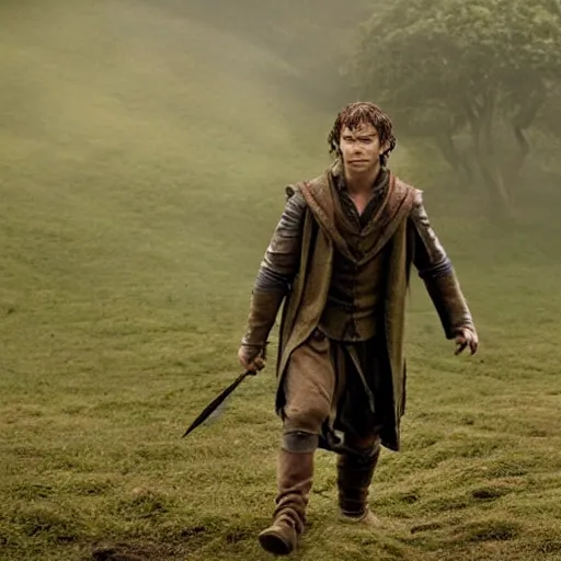 Prompt: chris hemsworth as frodo movie still