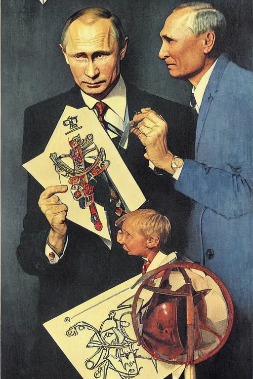 Image similar to vladimir putin. masonic occult painting by norman rockwell