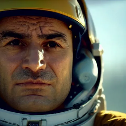 Prompt: close - up of a kurdish astronaut in a movie directed by christopher nolan, movie still frame, promotional image, imax 7 0 mm footage