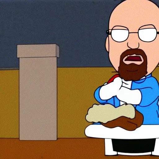 Prompt: still of Walter White in Family Guy (1999), clean