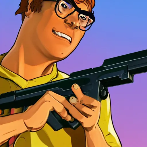 Prompt: Scooby Doo holding a gun in GTA 5, cover art by stephen Bliss, no text, studio lighting, blender, trending on artstation, 8k, highly detailed