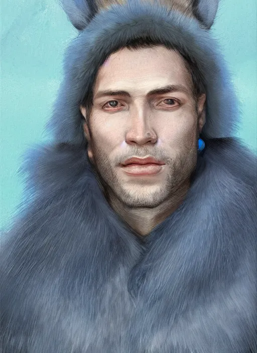 Prompt: portrait of a blue-skinned man wearing a medieval fur coat, illustration, fantasy, by Bowater, Charlie, trending on ArtStation, masterpiece