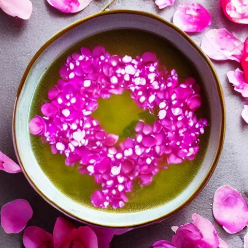 Image similar to waterpaint top view of a bowl of sakura petals soup