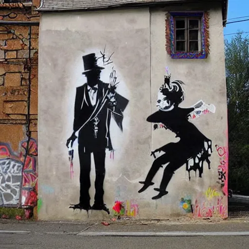 Prompt: transylvanian folk art, in the style of graffiti, made by banksy