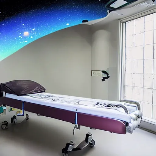 Image similar to hospital bed floating in space