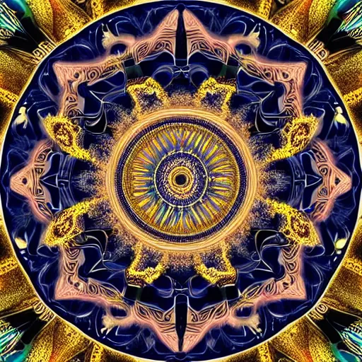 Image similar to highly detailed and intricately vector digital art illustration of a very beautiful and epic Mandala with very symmetrical features, soft pastel tones, hyperrealistic, Aetherpunk, intricate detail, cinematic, HDR digital painting, 8k resolution, enchanting, sense of awe, award winning picture, Hyperdetailed, Gsociety, trending on ArtstationHQ