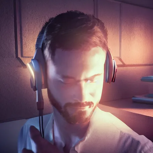 Prompt: jesus christ, with a gaming headset gaming, led lights, unreal engine, dslr, award winning, 8 k, octane beautifully detailed render, cold lighting, cinematic lighting, detailed photo,