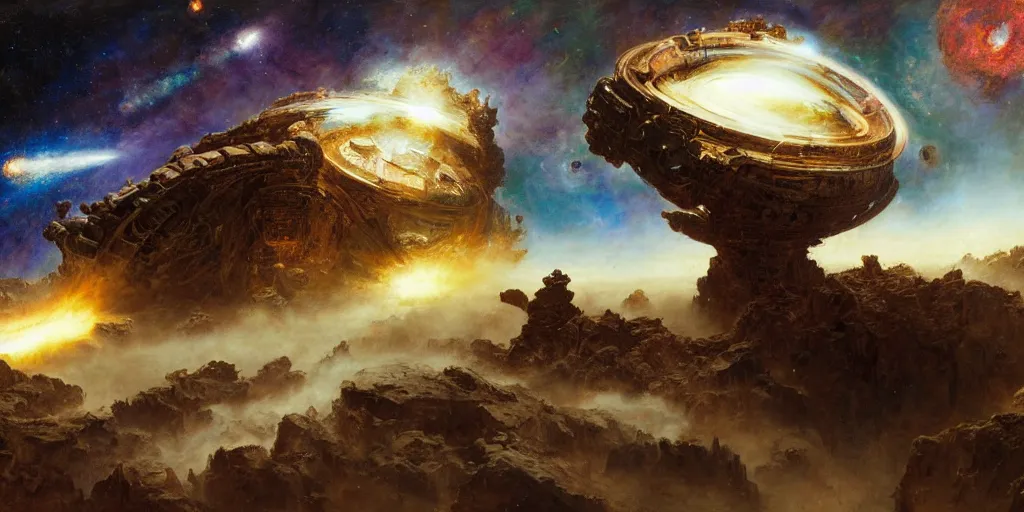 Image similar to supernova, giant space station, elephantine, painted by steve mccurry, ruan jia, raymond swanland, lawrence alma tadema, zdzislaw beksinski, norman rockwell, jack kirby, tom lovell, alex malveda, greg staples