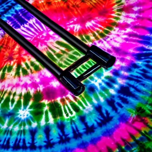 Image similar to a light saber with tie dye colored blade, uncropped, photography