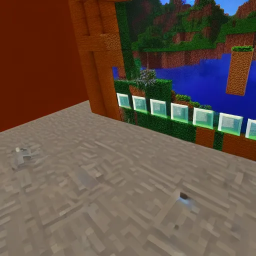 Prompt: a minecraft screenshot of a shadow figure crawling out of a tv