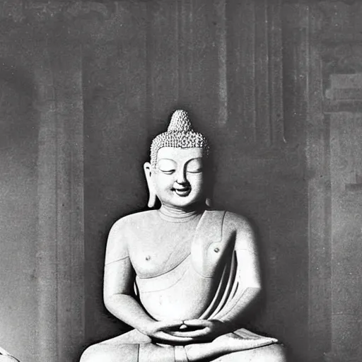 Image similar to Recovered photograph of smiling Gautama Buddha and his wife in 563 BCE. The British Museum Images Photography Collection. Sepia.