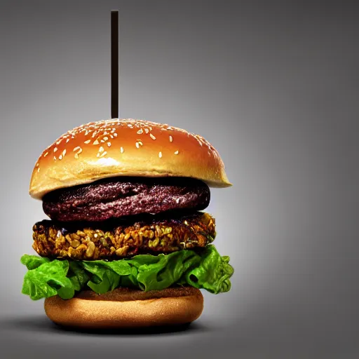 Prompt: a hybrid hamburger that's mostly glass, digital art, crystal, dramatic product photography