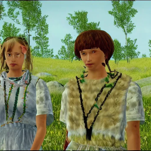 Prompt: a still from the movie midsommar with okami graphics ps 2 visual aesthetic