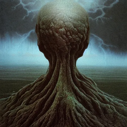 Prompt: gon freecss made by zdzisław beksinski, thunderstorm, 8 k, detailed, cinematic, rain, crying, black