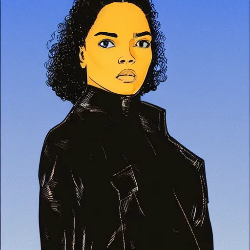 Image similar to “ tessa thompson retro minimalist portrait by jean giraud, moebius starwatcher comic, sharp, smooth face, 8 k ”