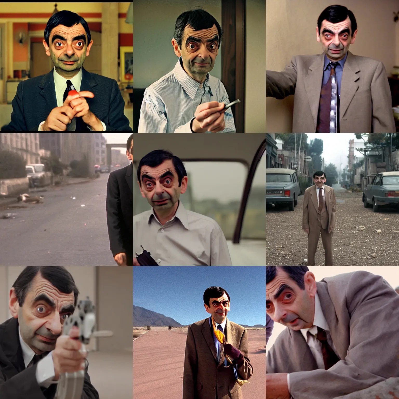 Prompt: A film still of Mr. Bean in The Act of Killing by Joshua Oppenheimer