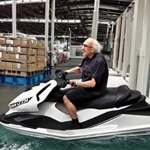 Prompt: Larry David riding a jetski in costco