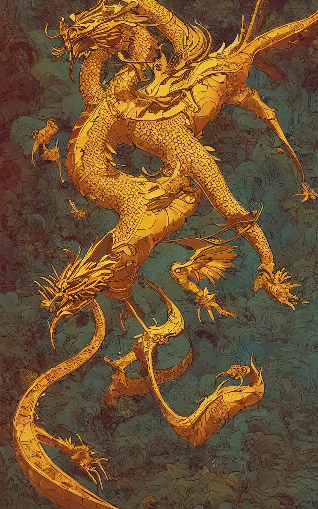 Image similar to the golden dragon ， by victo ngai, andreas rocha, john harris and feng zhu and loish and laurie greasley,