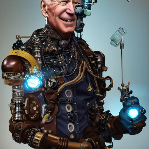 Prompt: joe biden is a steampunk cyborg, scifi, hyper realistic, 8 k