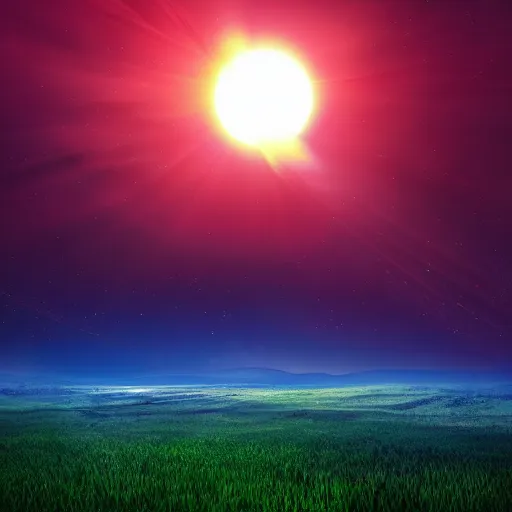 Prompt: landscape shot of a total solar eclipse, vibrant colors, detailed, 8k, high res, realistic